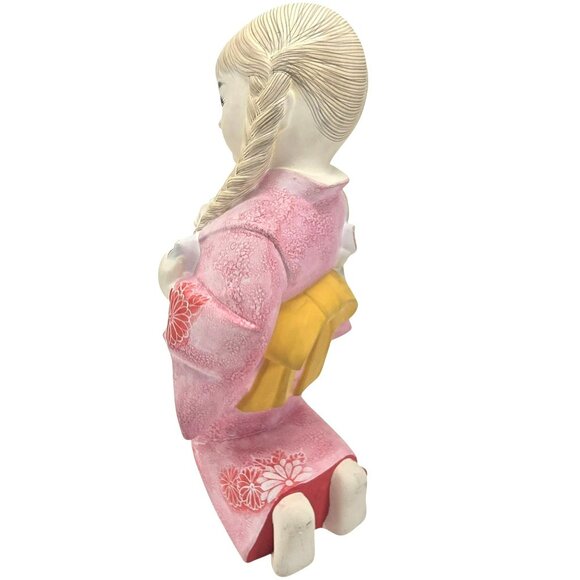 Ceramic Japanese Girl Figurine In Pink Kimono Floral Design Kneeling Pose JE369 - Picture 5 of 16